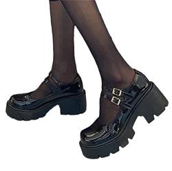 Damen Schwarz Mary Jane Schuhe Sweet Toe Knöchel Gothic Plattform Frauen Pumps Schuhe Chunky Plattform Gothic Schuhe Lackleder Kleid Schuhe Süße von EGSDMNVSQ