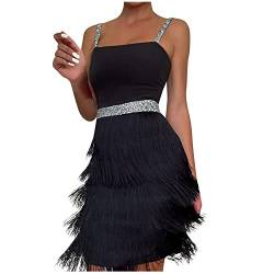 EGSDMNVSQ Abendkleid Damen Sexy Partykleid Ballkleid Quaste Trägerkleid Einfarbig Elegant Cocktailkleider ärmellos Tanzkleider Party Club Kleid von EGSDMNVSQ