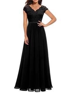 EGSDMNVSQ Abendkleider Damen Spitzenkleider Hochzeit Elegant Rundhalsausschnitt 3/4 Ärmel Langes Kleid Plissee Maxikleider Cocktail Party Ballkleider von EGSDMNVSQ