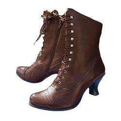 EGSDMNVSQ Blockabsatz Reißverschluss Stiefel Damen Gothic Punk Schnürung Lederstiefel Spitz Viktorianische Klassische Halbschaft Stiefel Vintage Fashion Absatz Stiefeletten von EGSDMNVSQ