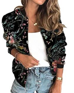 EGSDMNVSQ Damen Elegant Jacke Blumenmuster Langarm Bomberjacke Reißverschluss Stehkragen Outwear Kurz Mantel Herbst Frühling Leicht Jacke von EGSDMNVSQ