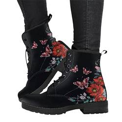 EGSDMNVSQ Damen Gothic Stiefel Chelsea Ankle Boot Punk Stiefeletten Knöchel Stiefel Blockabsatz Retro Drucken Kurze Stiefeletten Chunky Heels von EGSDMNVSQ