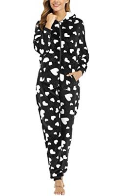 EGSDMNVSQ Damen Jumpsuit Fleece Overall Anzug Flauschig mit Kapuze Langem Reißverschluss Loungewear Schlafoverall Pyjama Set Schlafanzug für zu Hause von EGSDMNVSQ