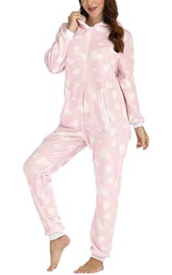 EGSDMNVSQ Damen Jumpsuit Fleece Overall Anzug Flauschig mit Kapuze Langem Reißverschluss Loungewear Schlafoverall Pyjama Set Schlafanzug für zu Hause von EGSDMNVSQ