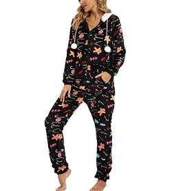 EGSDMNVSQ Damen Jumpsuit Fleece Overall Anzug Flauschig mit Kapuze Langem Reißverschluss Loungewear Schlafoverall Pyjama Set Schlafanzug für zu Hause von EGSDMNVSQ