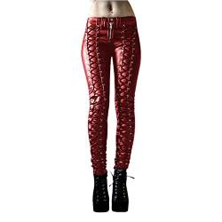 EGSDMNVSQ Damen Kunstleder Lange Hose Leggings Gotisch Sexy Skinny Hohe Taille Lederhose PU Leder Stretch Zwanglos Strumpfhosen Mit Reißverschluss Knöpfen von EGSDMNVSQ