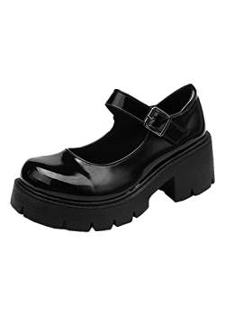 EGSDMNVSQ Damen Platform Mary Jane Schuhe Sweet Toe Knöchel Gothic Plattform Frauen Pumps Schuhe Chunky Plattform Schuhe Lackleder Kleid Schuhe Süße von EGSDMNVSQ