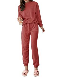 EGSDMNVSQ Damen Pyjama Set Kuschelig Winter Fleece Warm Hausanzug Elegant Süße Plüsch Schlafanzug Flauschig Freizeitanzug Thermo Thermobekleidung Zweiteiler Ensembles Langarm Nachtwäsche von EGSDMNVSQ