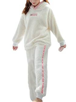 EGSDMNVSQ Damen Pyjama Set Kuschelig Winter Fleece Warm Hausanzug Elegant Süße Plüsch Schlafanzug Flauschig Freizeitanzug Thermo Thermobekleidung Zweiteiler Ensembles Langarm Nachtwäsche von EGSDMNVSQ