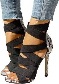 EGSDMNVSQ Damen Sommersandalen High Heel Sandalen mit Fischmaul Plateau Sandaletten mit Pfennigabsatz Cut-Outs Plateau Vorne von EGSDMNVSQ