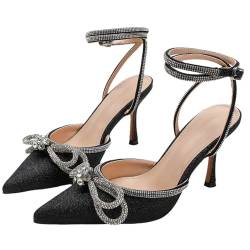 EGSDMNVSQ Damen Stiletto High Heels mit Strass Schleife Spitz Geschlossen Zehen Sandalen Party Hochzeit Sandalen Glitzer Brautschuhe Pumps von EGSDMNVSQ