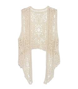 EGSDMNVSQ Damen Weste Chic und Elegant Cardigan Sommer Hippie Gilet Häkeln Hohl Floral Lace Spitze Irregular Boho Ärmellos Cardigan Weste Kurz Strickjacke Beachwear von EGSDMNVSQ