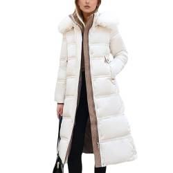 EGSDMNVSQ Daunenjacke Damen Lang Mantel Wintermantel Mit Kapuze Steppjacke Winterjacke Winter Warm Parka Jacke Reißverschluss Outdoorjacke Winddicht Jacke von EGSDMNVSQ