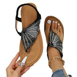 EGSDMNVSQ Flache Sandalen Damen Flip Flops Sommerschuhe Boho Strasssteine Glitzer T-Riemen Strandsandalen Bequeme Zehentrenner mit Weiche Fußbett Mode Strand Offene Zehe Elegant Sommerschuhe von EGSDMNVSQ