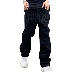 EGSDMNVSQ Herren Baggy Jeans Hip Hop Jeanshose Y2K Hose Vintage Bedruckt Hose Casual Breite Jeans Classic Loose Straight Skateboard Teenager Jungen Streetwear von EGSDMNVSQ