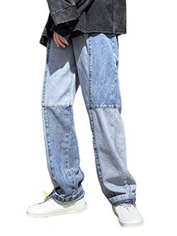 EGSDMNVSQ Herren Patchwork Jeans Vintage Casual Relaxed Fit Jeanshose Denim Hosen Baggy Hip Hop Jeans Weitem Bein Straight Leg Color Block von EGSDMNVSQ