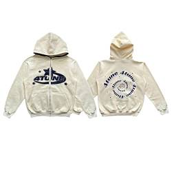 EGSDMNVSQ Herren Zip Up Hoodies Mit Reißverschluss Sweatjacke Y2k Print Kapuzenjacke Lose Sweatshirt mit Kapuze Harajuku 90er E-Girl Top von EGSDMNVSQ