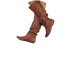 EGSDMNVSQ Hohe Stiefel Damen Langschaft Stiefel Overknees Flach Stiefel Winterstiefel Gothic Flache Stiefel Niedrige Mit Absatz SchuheVintage Herbst Winter Lederstiefel von EGSDMNVSQ