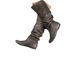 EGSDMNVSQ Hohe Stiefel Damen Langschaft Stiefel Overknees Flach Stiefel Winterstiefel Gothic Flache Stiefel Niedrige Mit Absatz SchuheVintage Herbst Winter Lederstiefel von EGSDMNVSQ