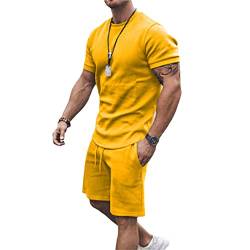 EGSDMNVSQ Jogginganzug Herren Kurz Sportanzug 2 Teiliges Trainingsanzug Sommer Outfit Set Rundhals Kurzarm T-Shirts Kurze Hose Einfarbig Fitness Freizeitanzug Sweatshirt von EGSDMNVSQ