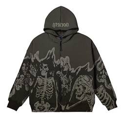 EGSDMNVSQ Kapuzenpullover für Damen Hooded Jacket Reißverschluss Oversized Hoodies Vintage Graphic Print Kapuzen Sweatshirt Mit Kapuze Gothic Zip Kapuzenjacke mit Taschen Harajuku Streetwear von EGSDMNVSQ