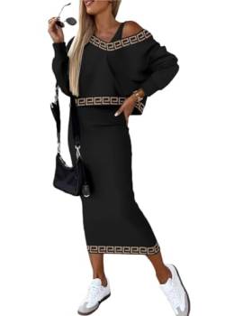 EGSDMNVSQ Kleid Zweiteiliger Anzug Damen Maxirock Set Loose Oberteil und Ärmelloses Maxi keider Bodycon 2 Stück Setkeider Winter Strick Kleid Elegant Freizeitkleid von EGSDMNVSQ