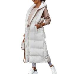 EGSDMNVSQ Lang Weste Damen Ärmellose Daunenweste Kapuzenweste Steppweste Longweste mit Kapuze Wintermantel Winddicht Jacke mit Taschen Herbst Winter Outdoorjacke Leichte von EGSDMNVSQ