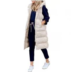 EGSDMNVSQ Lang Weste Damen Daunenweste mit Kapuze Ärmellose Winterjacke Steppweste Wintermantel Mit Reißverschluss Outdoor Mantel Longweste Warme Winter Outdoor von EGSDMNVSQ