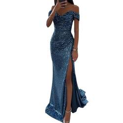 EGSDMNVSQ Pailletten Kleid Damen Glitzer Lang Abendkleider Ärmellos Maxikleid Bodycon Partykleid Mit Schlitz Cocktailkleid Bleistiftkleid Etuikleid Elegant von EGSDMNVSQ