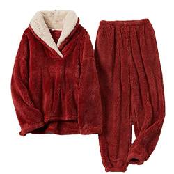 EGSDMNVSQ Schlafanzug Für Damen Winter 2-Set Pyjama Mit Lange Oberteile Und Hosen, Fleece Hausanzug, Kuschelige Und Warmes Flanell Nachtwäsche Für Frauen Zweiteiliger Sleepwear von EGSDMNVSQ