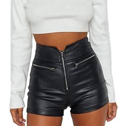 EGSDMNVSQ Shorts Damen Leder Kurze Hosen Hoher Taille Lederhose Leder Shorts Sexy Leather Hotpants von EGSDMNVSQ