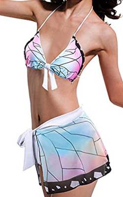 EGSDMNVSQ Sommer Bikini Damen Teenager Mädchen Cosplay Bikini Frauen Anime Badeanzug Bademode Swimsuit Kostüm mit Kimono Cardigan Bikini Cover Up Umhang von EGSDMNVSQ