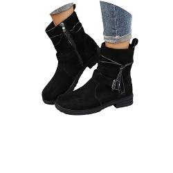 EGSDMNVSQ Stiefeletten Damen Gothic Blockabsatz Kurze Stiefel Veloursleder Stiefel Mit Reißverschluss Winter Warm Stiefe Round Toe Schuhe Retro Elegant Gotisch Ankle Boots Casual von EGSDMNVSQ