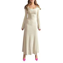 EGSDMNVSQ Strickkleid Damen Langarm Pulloverkleid Mit V Ausschnitt Figurbetontes Kleid Lang Rippenstrick Kleid Winterkleid Partykleid Tunika Knit Elegant von EGSDMNVSQ