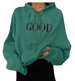 EGSDMNVSQ Sweatshirt Damen Briefe Drucken Kapuzenpullover Langarm Rundhals Pullover Herbst Winter Bluse Kordelzug mit Taschen Casual Warm Sportbekleidung Oberteile von EGSDMNVSQ