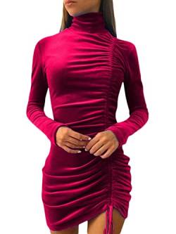 EGSDMNVSQ Winterkleid Damen Hoher Ausschnitt Langarm Festlich Bodycon Kleid Winter Elegant Abendkleid Kurz Weihnachtskleid Partykleid Samtkleid Cocktailkleid von EGSDMNVSQ