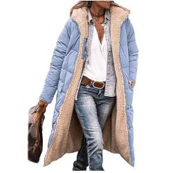 EGSDMNVSQ Wintermäntel Damen Winterjacke Lang Pufferjacken Mit Kapuze Steppmantel Fleecejacke Dicke Daunenjacke Zip Up Hoodie Reversibel Sherpa Fleece Winddichte Wasserdichte Mantel von EGSDMNVSQ