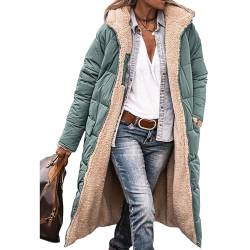 EGSDMNVSQ Wintermäntel Damen Winterjacke Lang Pufferjacken Mit Kapuze Steppmantel Fleecejacke Dicke Daunenjacke Zip Up Hoodie Reversibel Sherpa Fleece Winddichte Wasserdichte Mantel von EGSDMNVSQ