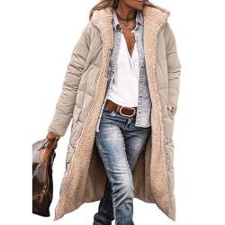 EGSDMNVSQ Wintermäntel Damen Winterjacke Lang Pufferjacken Mit Kapuze Steppmantel Fleecejacke Dicke Daunenjacke Zip Up Hoodie Reversibel Sherpa Fleece Winddichte Wasserdichte Mantel von EGSDMNVSQ