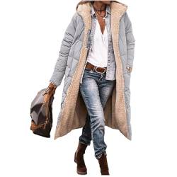 EGSDMNVSQ Wintermäntel Damen Winterjacke Lang Pufferjacken Mit Kapuze Steppmantel Fleecejacke Dicke Daunenjacke Zip Up Hoodie Reversibel Sherpa Fleece Winddichte Wasserdichte Mantel von EGSDMNVSQ