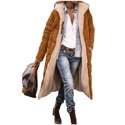 EGSDMNVSQ Wintermäntel Damen Winterjacke Lang Pufferjacken Mit Kapuze Steppmantel Fleecejacke Dicke Daunenjacke Zip Up Hoodie Reversibel Sherpa Fleece Winddichte Wasserdichte Mantel von EGSDMNVSQ