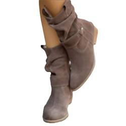 EGSDMNVSQ Winterschuhe Damen Stiefel Einfarbig Warm Winterstiefel mit Reißverschluss Herbst Winter Übergangsstiefel Elegant Damenstiefel Retro Schlupfstiefel Damenschuhe Cowboystiefel von EGSDMNVSQ