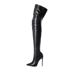 EGSDMNVSQ Winterschuhe Damen Winterstiefel Overknee Hohe Stiefel Winter Lange Stiefel mit Reißverschluss Oberschenkel Hohe Stiefel Schuhe Stiletto High Heels Lang Boots von EGSDMNVSQ