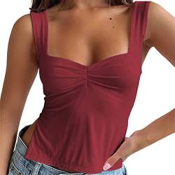 EGSDMNVSQ Y2K Damen Tank Tops Spitze Cami Top Sommer Einfarbig Corset Oberteil Elegant ärmellose E Girl 90er Crop Tops Slim Fit Streetwear von EGSDMNVSQ