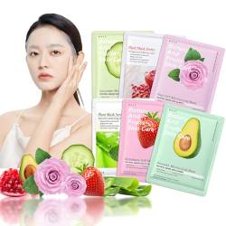 EHIOG 6 Stück Gesichtsmasken Set, Hautpflege Feuchtigkeitsspendende Reparierende Tuchmaske, Frucht Gesichtsmaske nährende Hautpflege-Gesichts, Schönheit verbessert die Gesichtspflege der Haut 25g von EHIOG