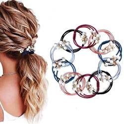 Elastische Haargummis Set mit 18 Perlenhaarbändern Seilen Haarring Pferdeschwanzhalter Haarschmuck für Frauen Damen Mädchen DIY Frisur (6 Farben) von EHIOG