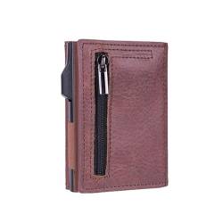 EHOTER Herren Geldbörse Slim Wallet mit Münzfach RFID-Schutz Mini Kartenetui Damen Portmonee Geldbeutel Portemonnaie Klein Kartenhalter Pop up Schlank Kreditkartenetui Brieftasche Geschenk (Braun) von EHOTER