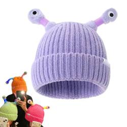 EHOTER Winter Parent-Child Cute Glowing Little Monster Knit Hat Leuchtend Monster Strickmütze Wintermütze Atmungsaktiv Warm Sportmütze Weich Lustig Beanie Mütze (Einheitsgröße,2) von EHOTER