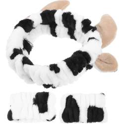 Haarband Schminken Plüsch Cow Print Gesicht Waschen Haarbänder Make up Stirnband mit Handgelenk Waschband,Haarband zum Abschminken Dusche Spa Frauen Damen Geschenke (A) von EHOTER