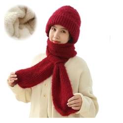 Integrierter Gehörschutz Winddichte Mütze Schal Warm Kapuzenschal für Frauen Winter 2 in 1 Maskenschal Strickmütze Schal Hut Schalmützn für Damen Herren Kinder Weihnachtsgeschenk (Einheitsgröße,Rot) von EHOTER